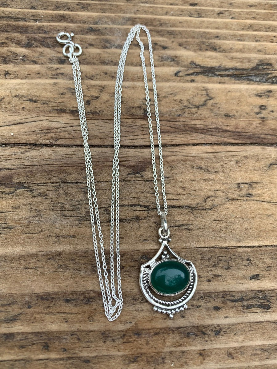 Ornate Green Onyx Sterling Silver Necklace by Springwaves