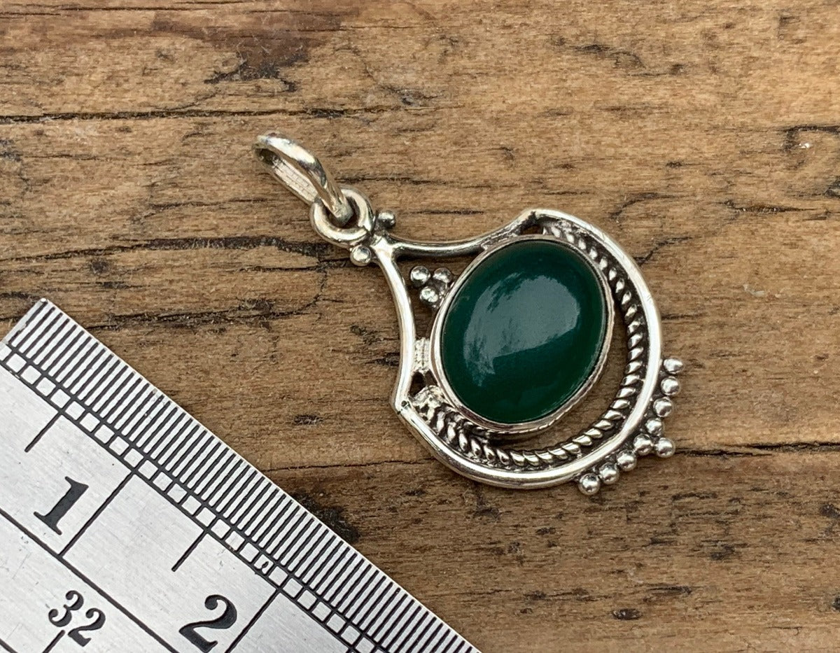 Ornate Green Onyx Sterling Silver Necklace by Springwaves