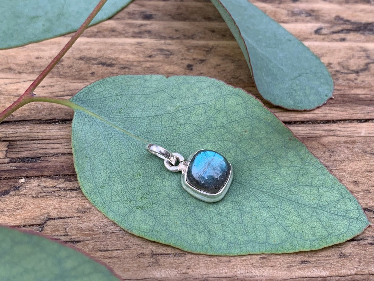 Minimalist Square Labradorite Black Moonstone Necklace by Springwaves