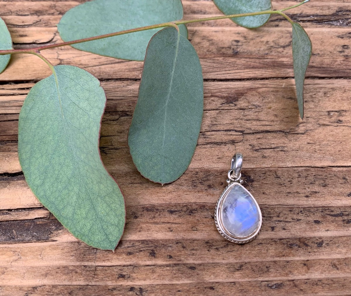 Sterling Silver Teardrop Rainbow Moonstone Necklace by Springwaves