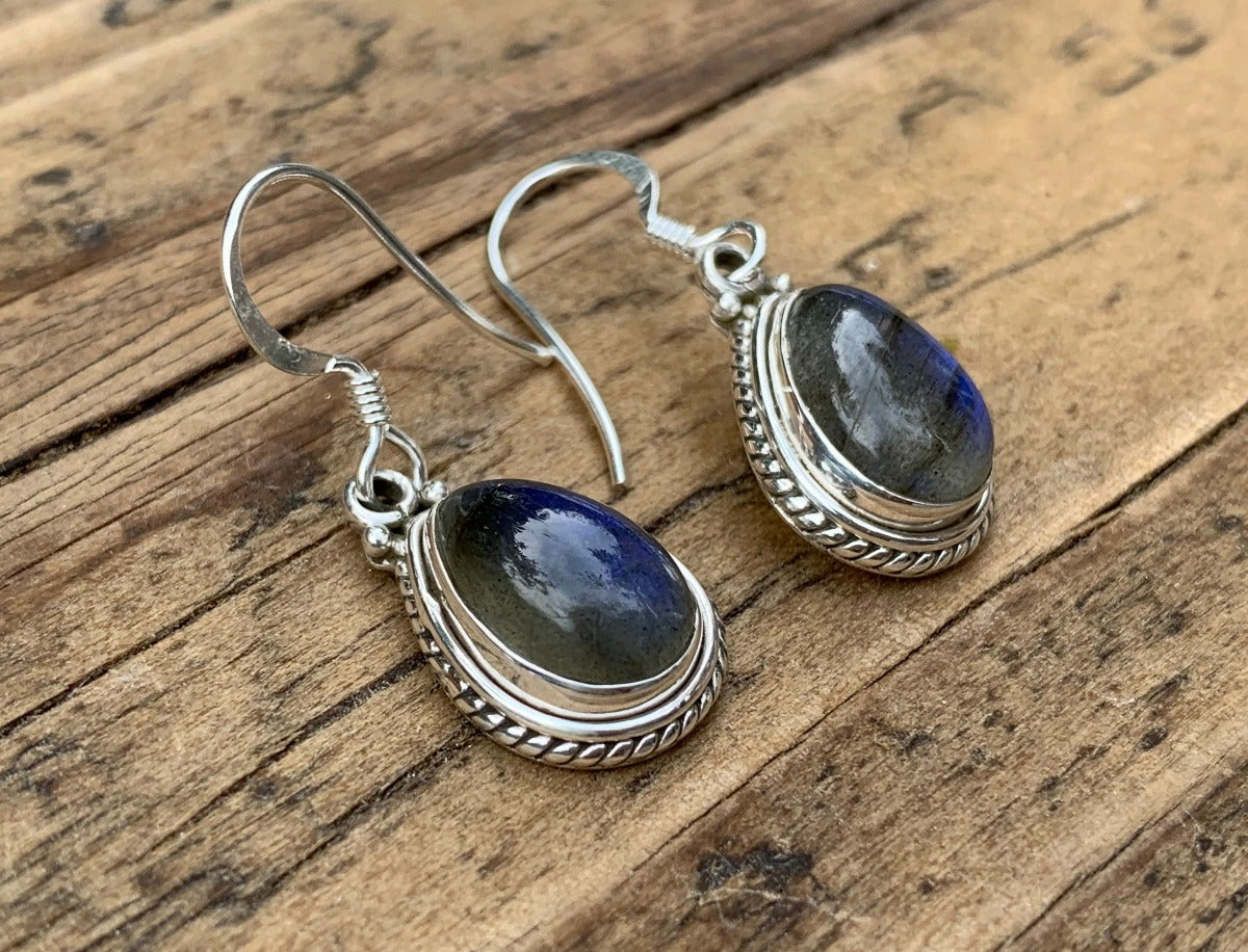Silver Labradorite/Black Moonstone Teardrop Earrings by Springwaves