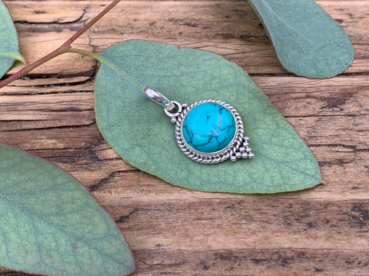Bohemian Round Turquoise Sterling Silver Necklace by Springwaves