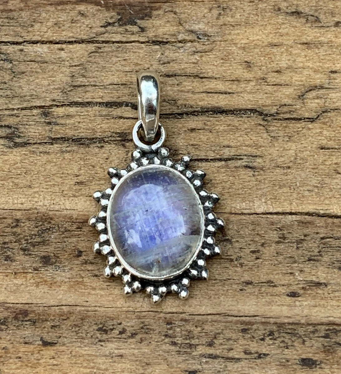 Sterling Silver Oval Starburst Rainbow Moonstone Necklace by Springwaves