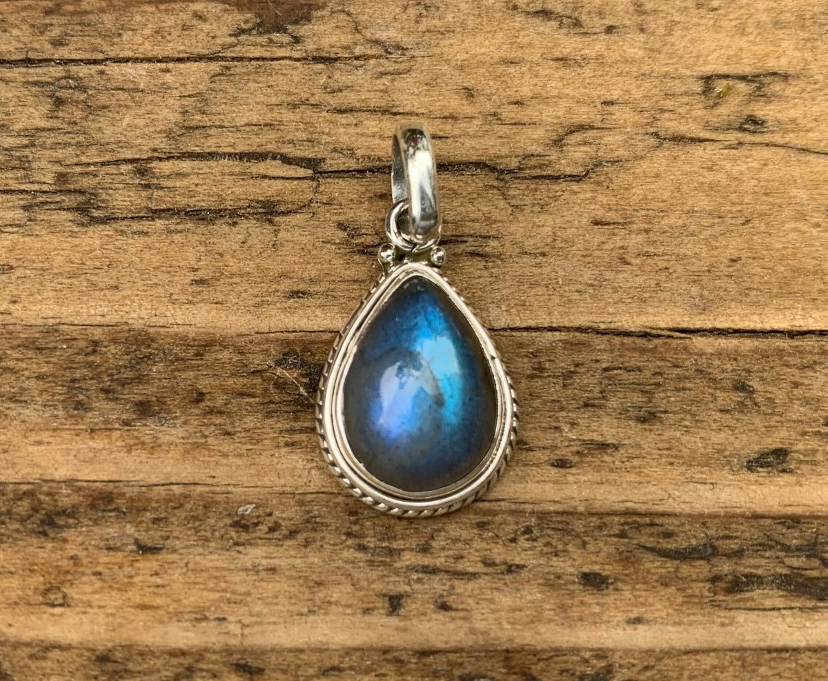 Sterling Silver Teardrop Labradorite Black Moonstone Necklace by Springwaves