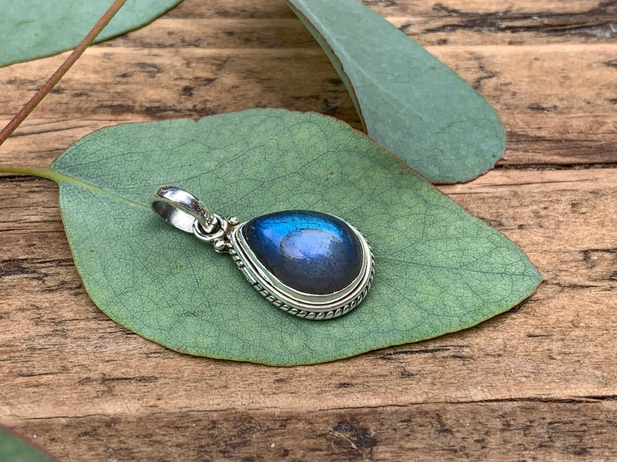 Sterling Silver Teardrop Labradorite Black Moonstone Necklace by Springwaves