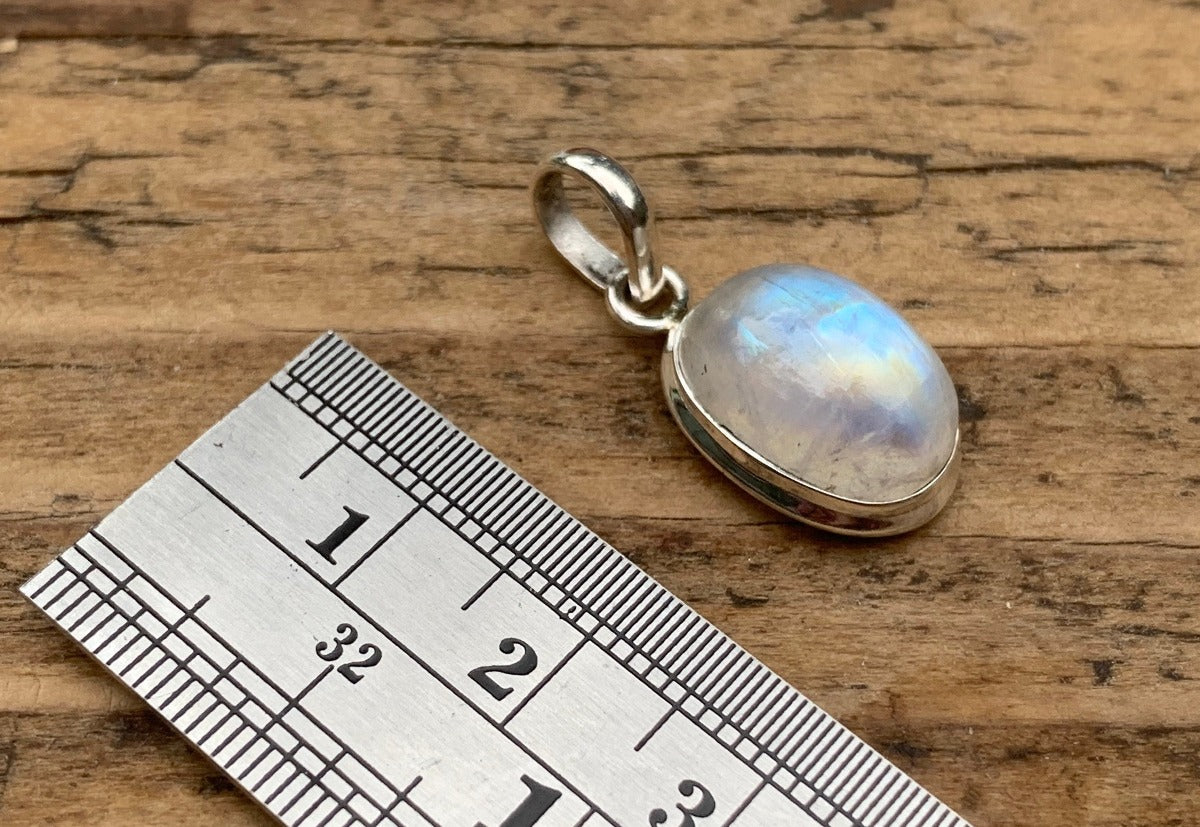 Sterling Silver Classic Oval Rainbow Moonstone Necklace by Springwaves