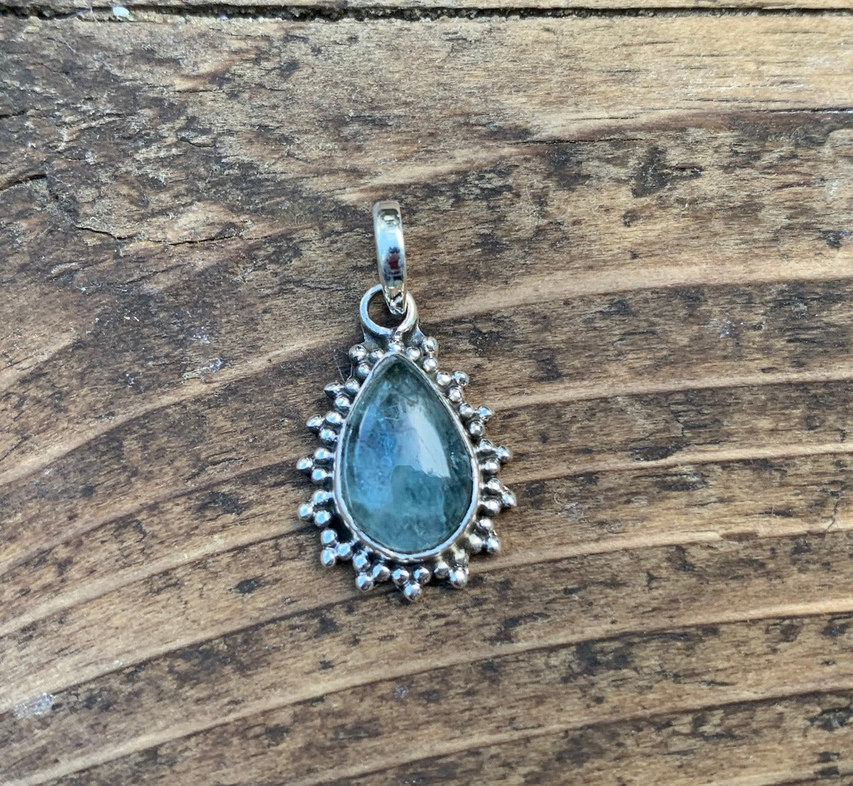Aquamarine Silver Boho Teardrop Necklace by Springwaves