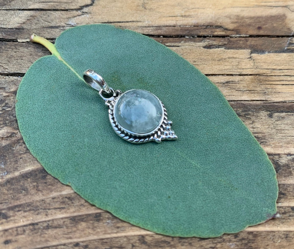 Delicate Boho Aquamarine Circle Silver Necklace by Springwaves