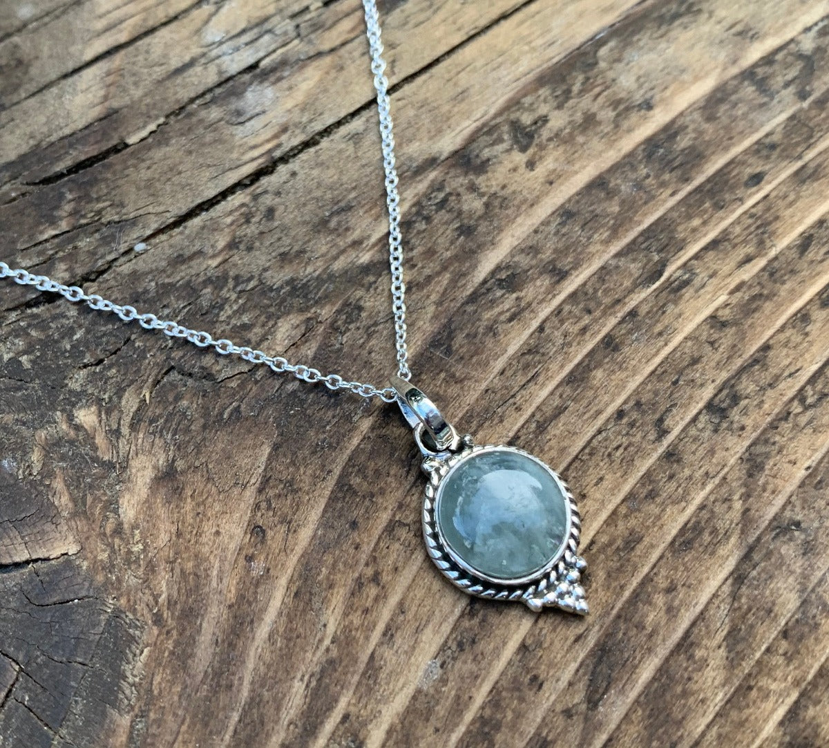 Delicate Boho Aquamarine Circle Silver Necklace by Springwaves