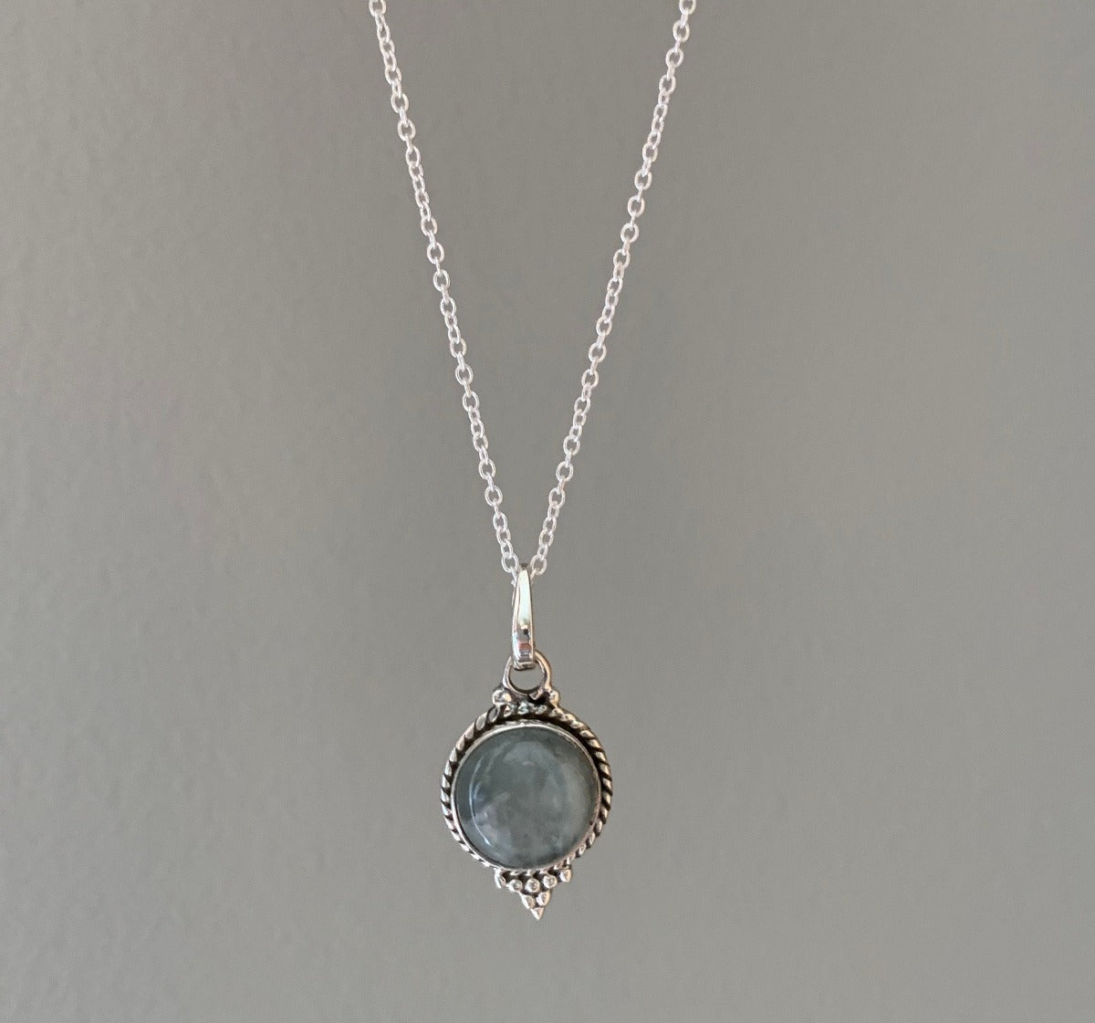 Delicate Boho Aquamarine Circle Silver Necklace by Springwaves