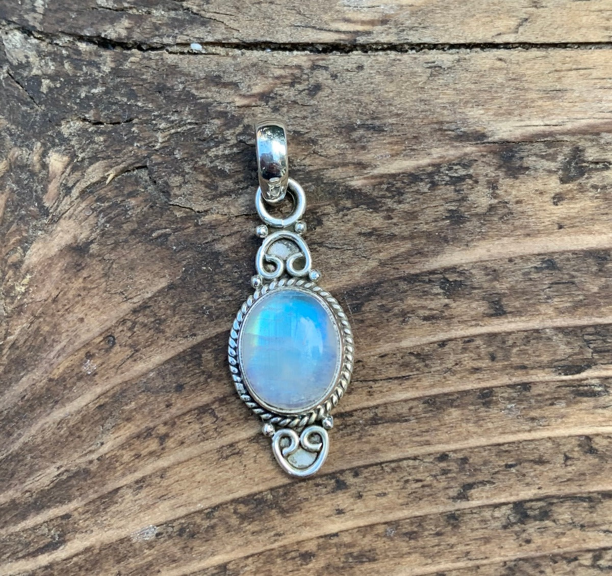 Delicate Ornate Silver Rainbow Moonstone Necklace by Springwaves