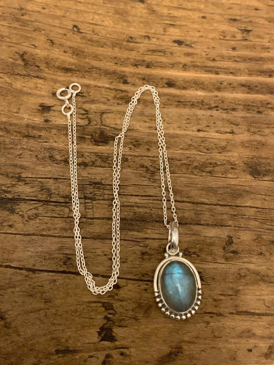 Sterling Silver Oval Labradorite Black Moonstone Necklace by Springwaves