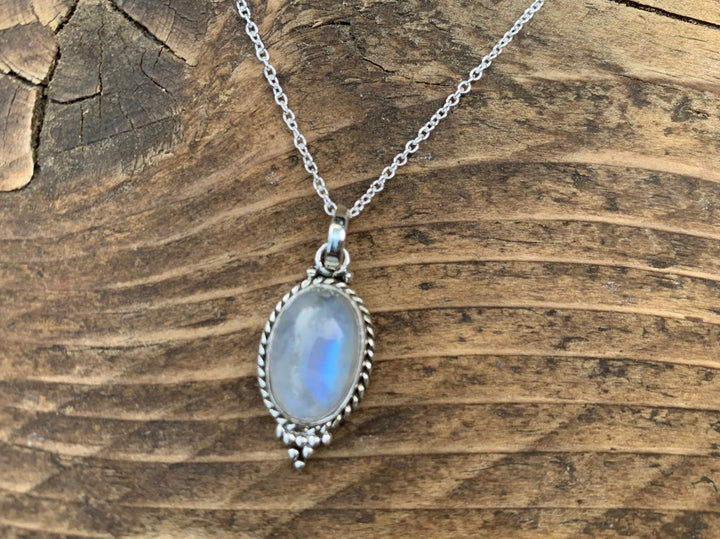 Boho Rainbow Moonstone Oval  Pendant Necklace