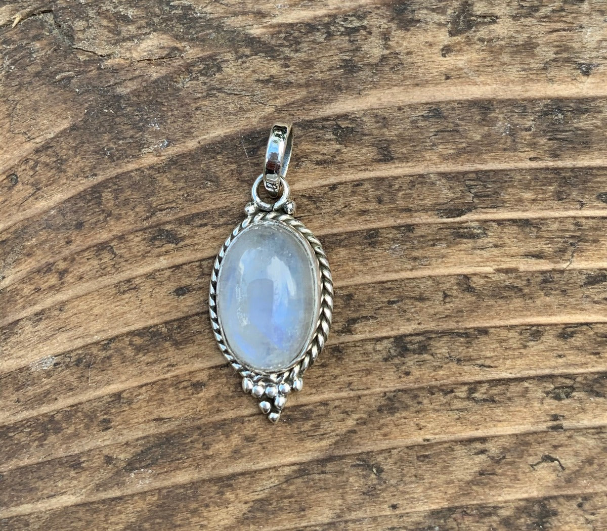 Sterling Silver Oval Rainbow Moonstone Necklace by Springwaves