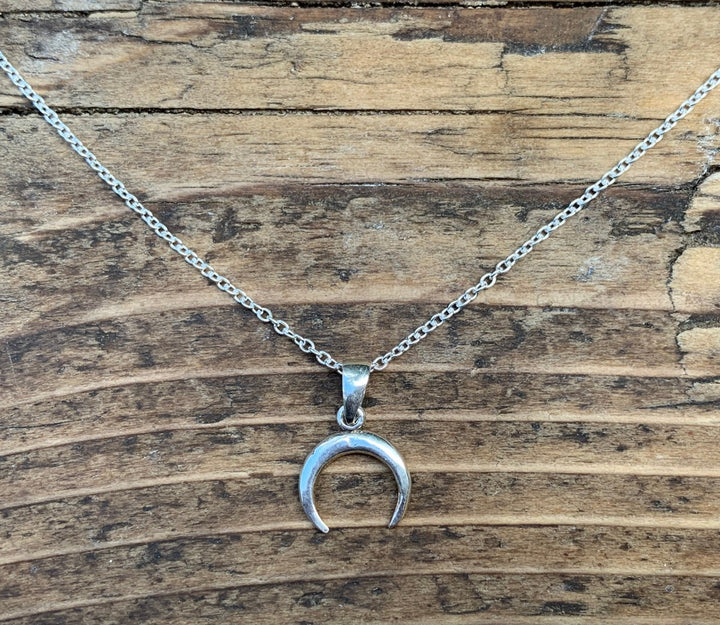 Sterling Silver Half Moon / Horn Pendant Necklace