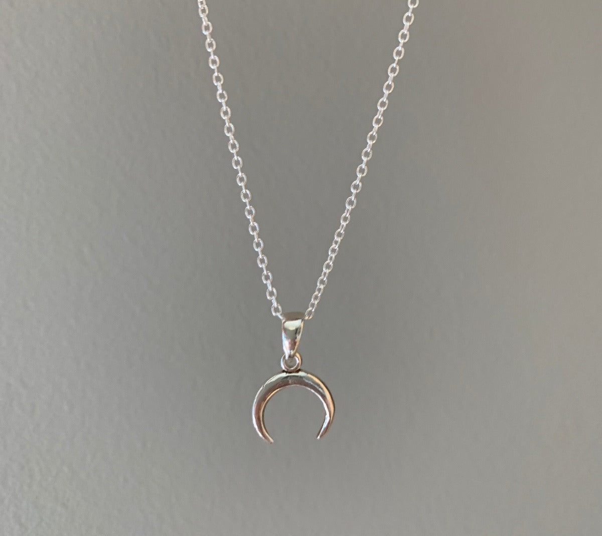 Sterling Silver Half Moon / Horn Pendant Necklace by Springwaves