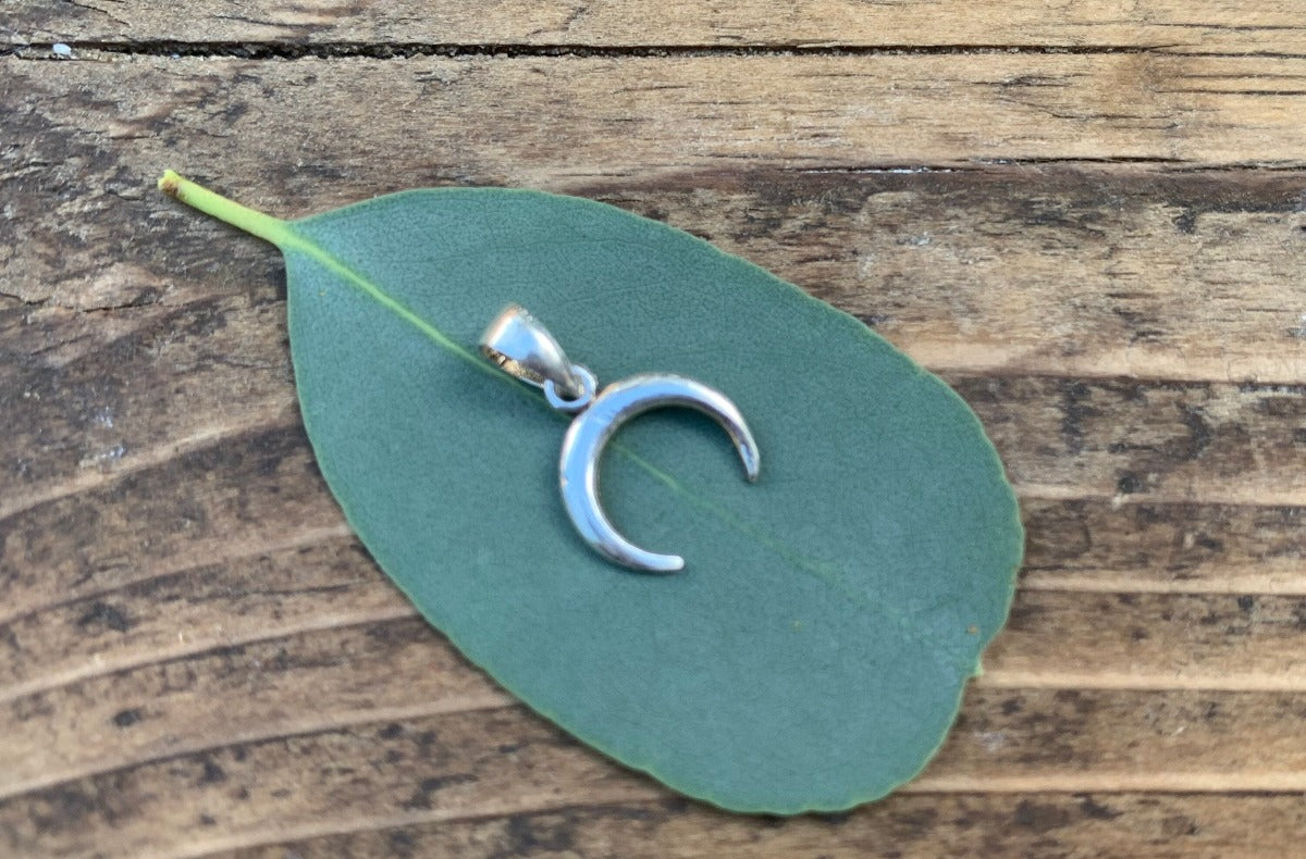 Sterling Silver Half Moon / Horn Pendant Necklace by Springwaves