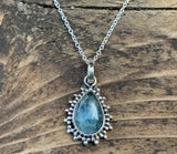 Aquamarine Sunburst Teardrop Necklace