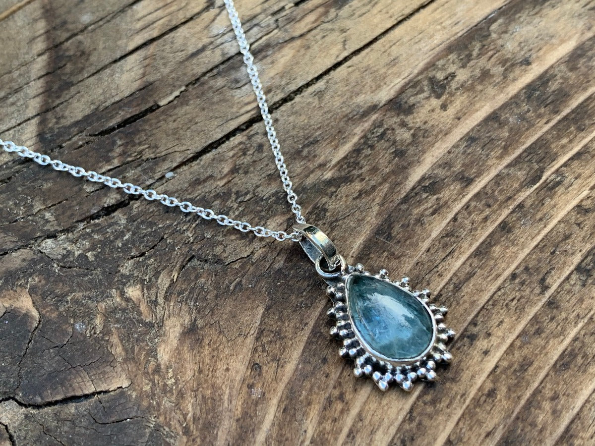 Aquamarine Silver Boho Teardrop Necklace by Springwaves