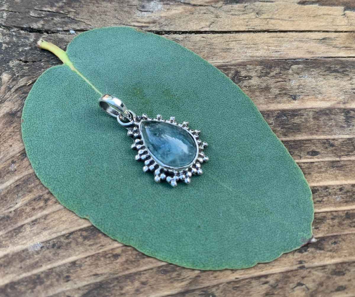 Aquamarine Silver Boho Teardrop Necklace by Springwaves