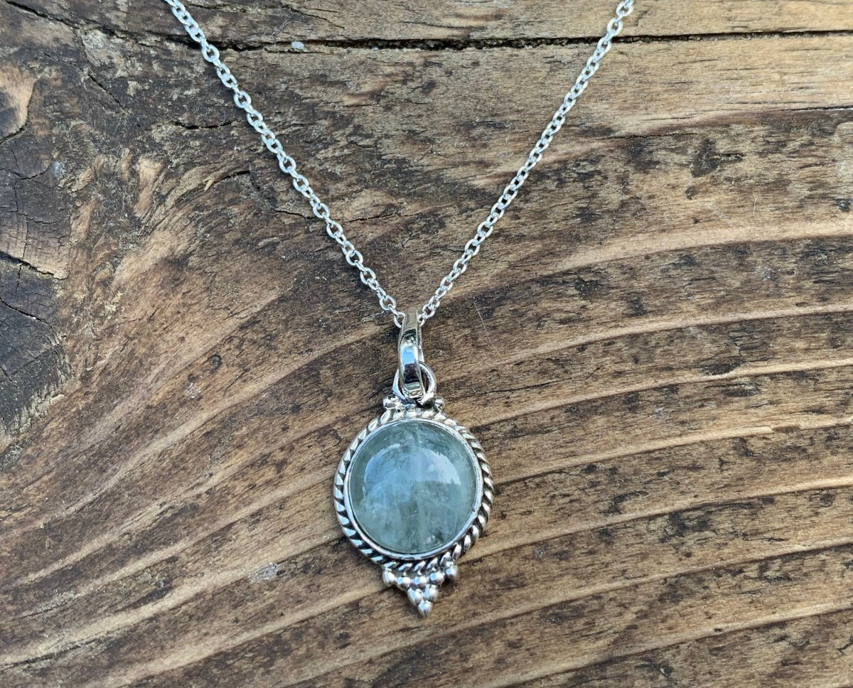 Delicate Boho Aquamarine Circle Silver Necklace by Springwaves