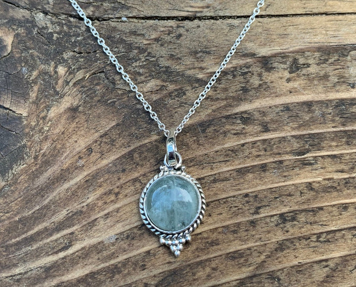 Boho Aquamarine Round Pendant Necklace