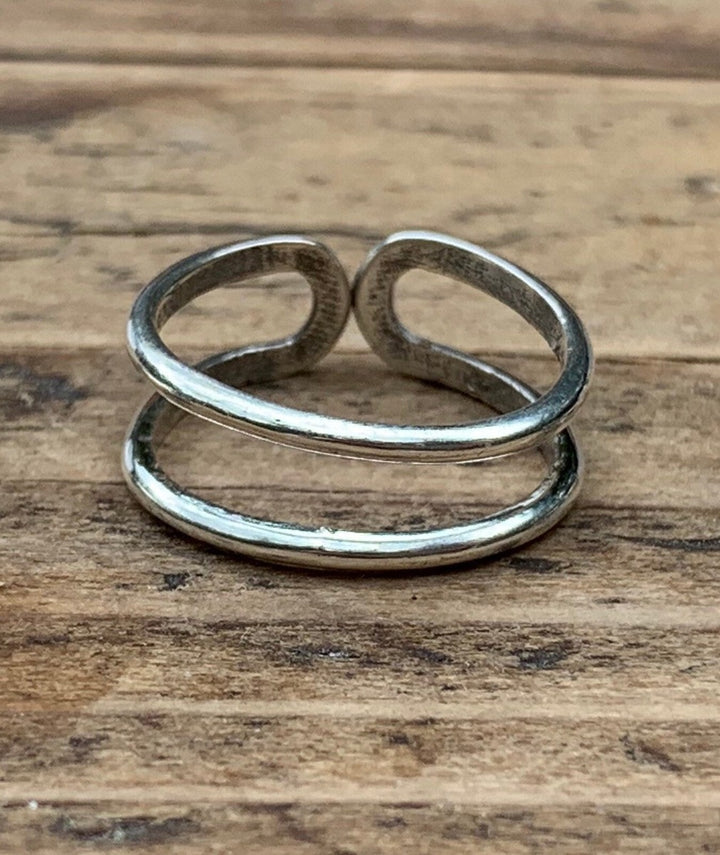 Sterling Silver Double Band Ring - Adjustable Fit for Pinky, Midi, Toe Ring
