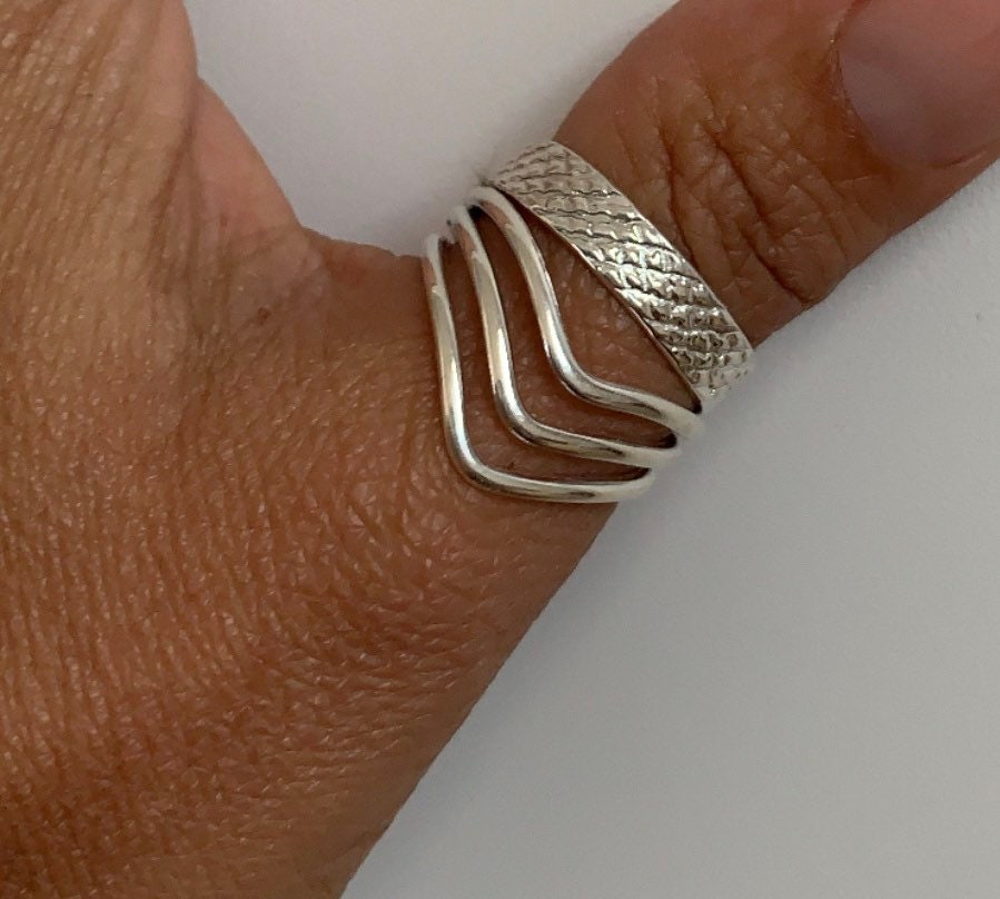Sterling Silver Statement Chevron Band Ring-Adjustable