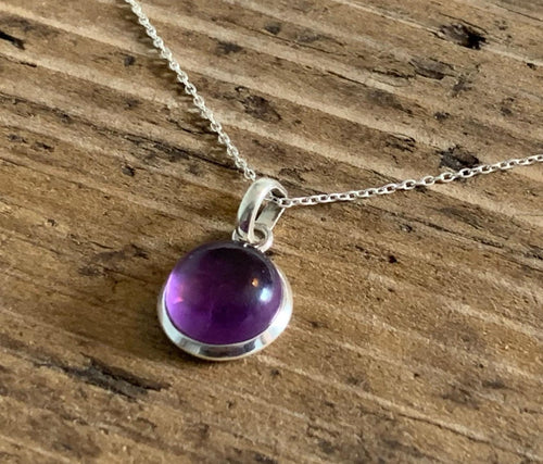 Dainty Amethyst Circle Necklace in Sterling Silver