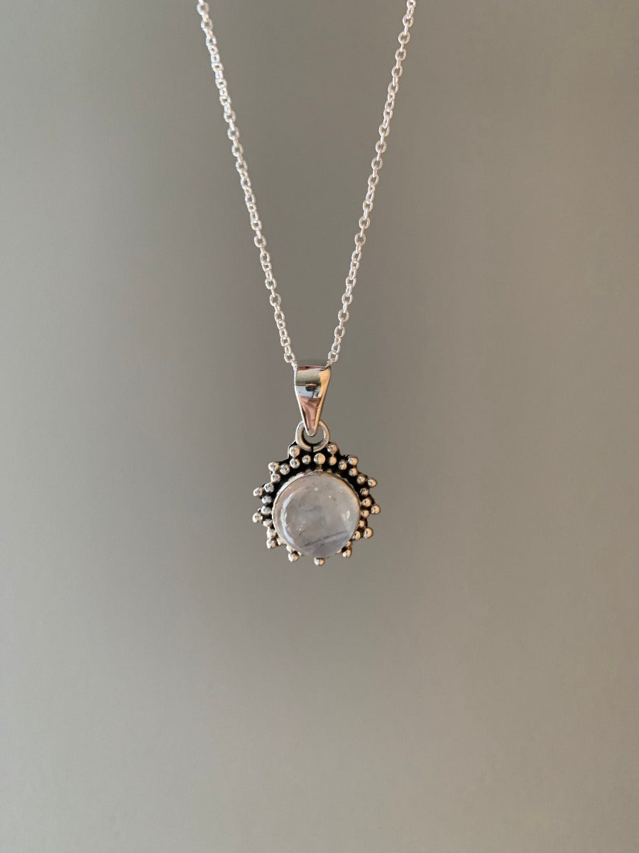 Sterling Silver Sunburst Rainbow Moonstone Necklace by Springwaves