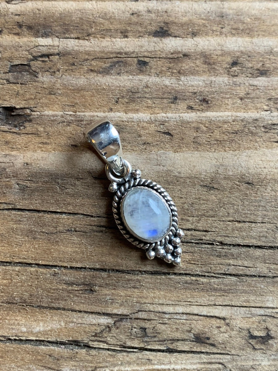 Dainty Oval Rainbow Moonstone Silver Necklace by Springwaves