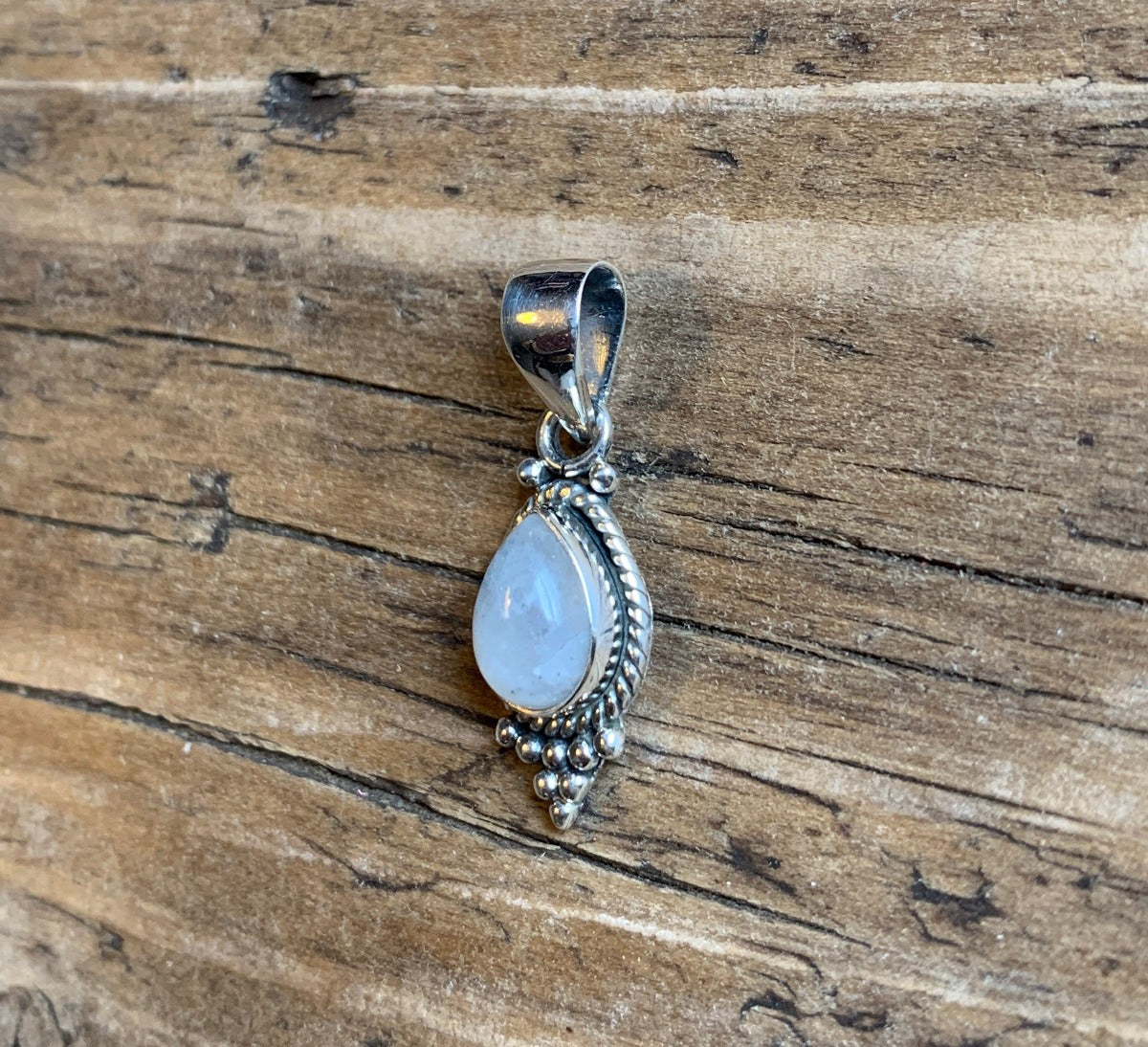 Dainty Teardrop Rainbow Moonstone Silver Necklace by Springwaves