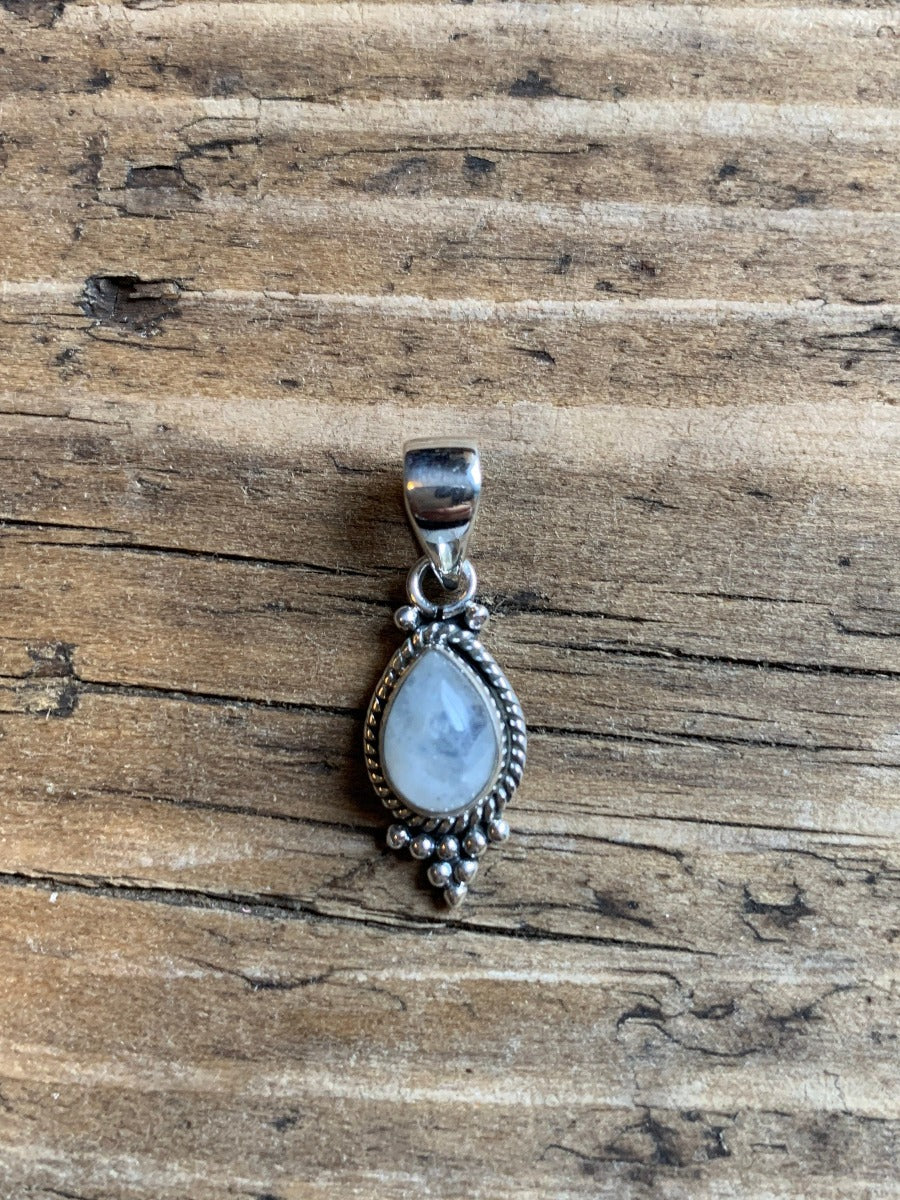 Dainty Teardrop Rainbow Moonstone Silver Necklace by Springwaves