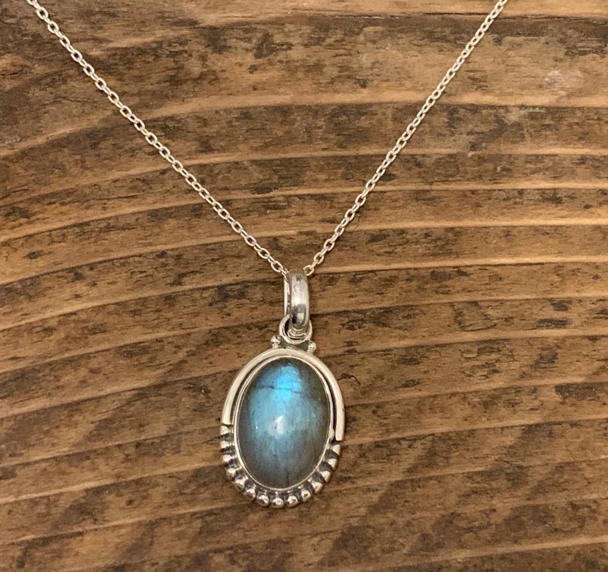 Sterling Silver Oval Labradorite Black Moonstone Necklace by Springwaves