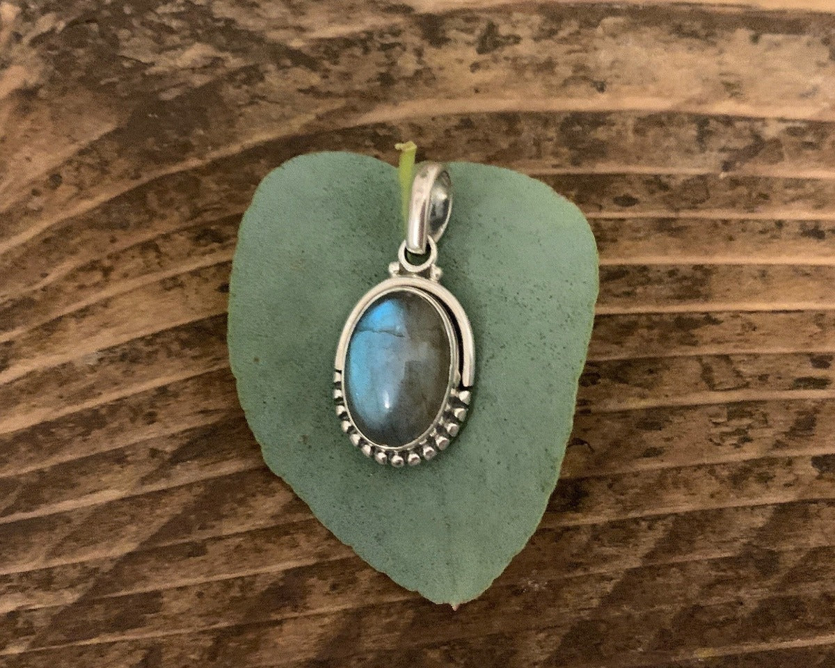 Sterling Silver Oval Labradorite Black Moonstone Necklace by Springwaves