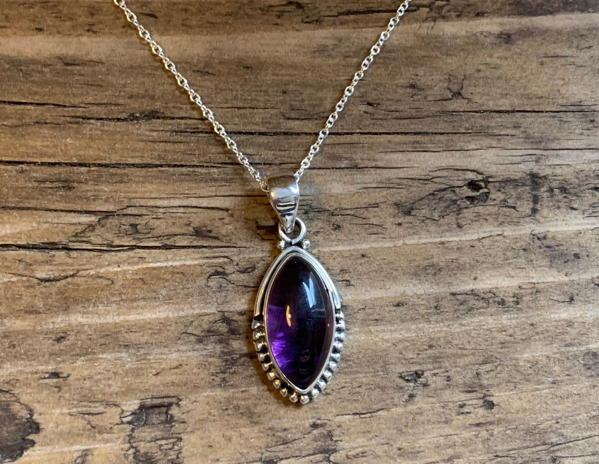 Sterling Silver Almond Amethyst Necklace by Springwaves