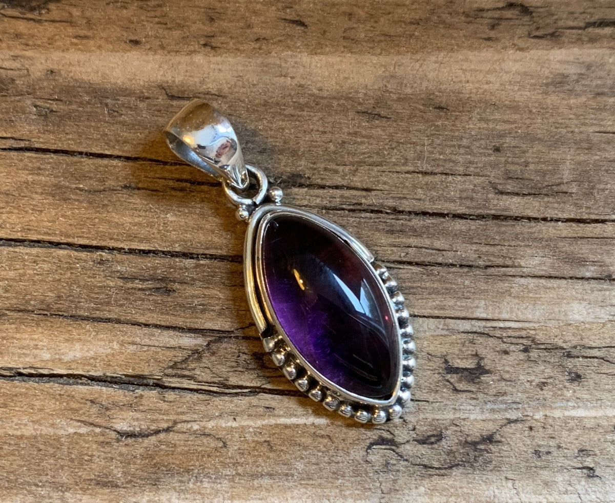 Sterling Silver Almond Amethyst Necklace by Springwaves