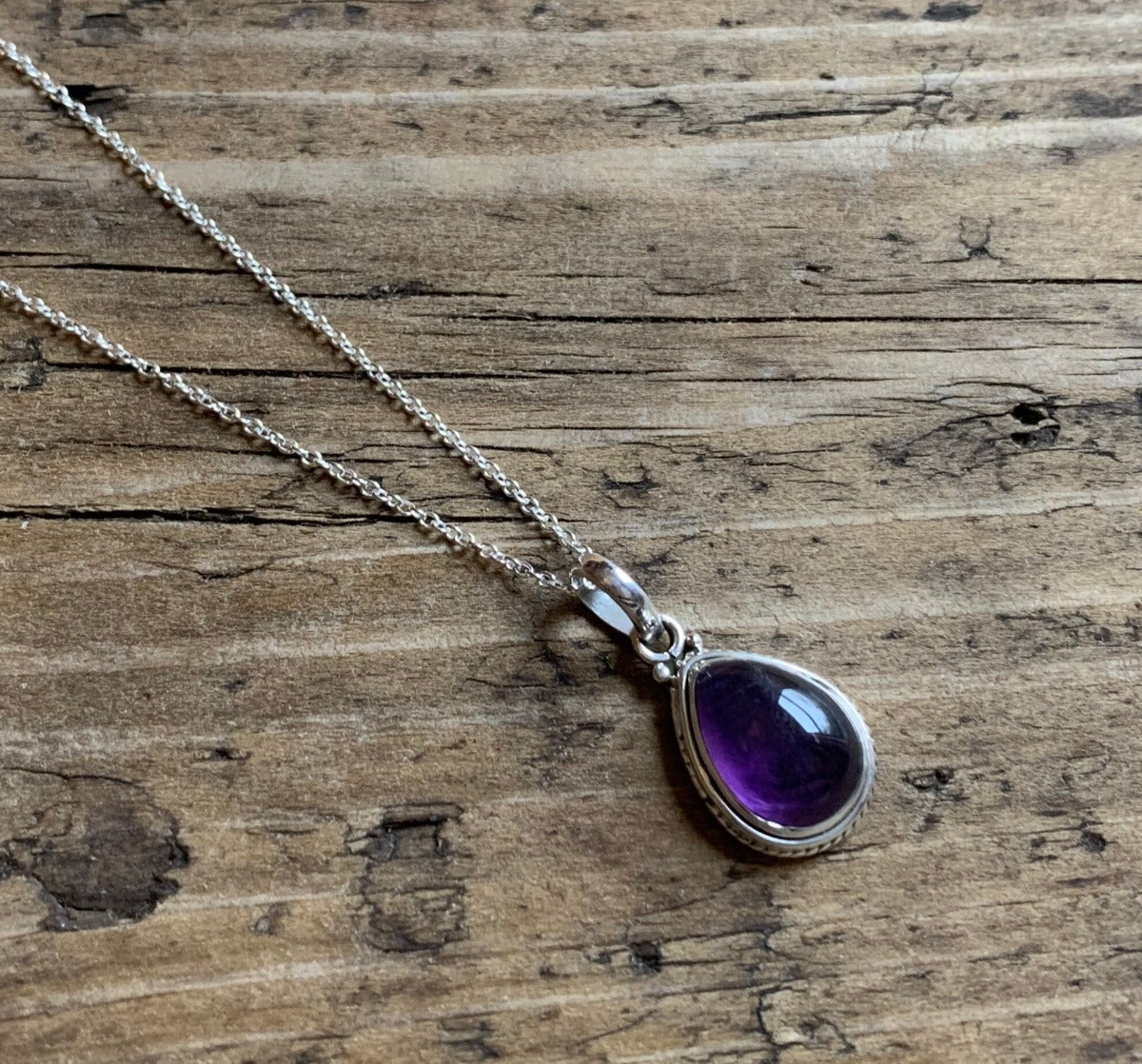 Amethyst Teardrop Silver Pendant Necklace by Springwaves