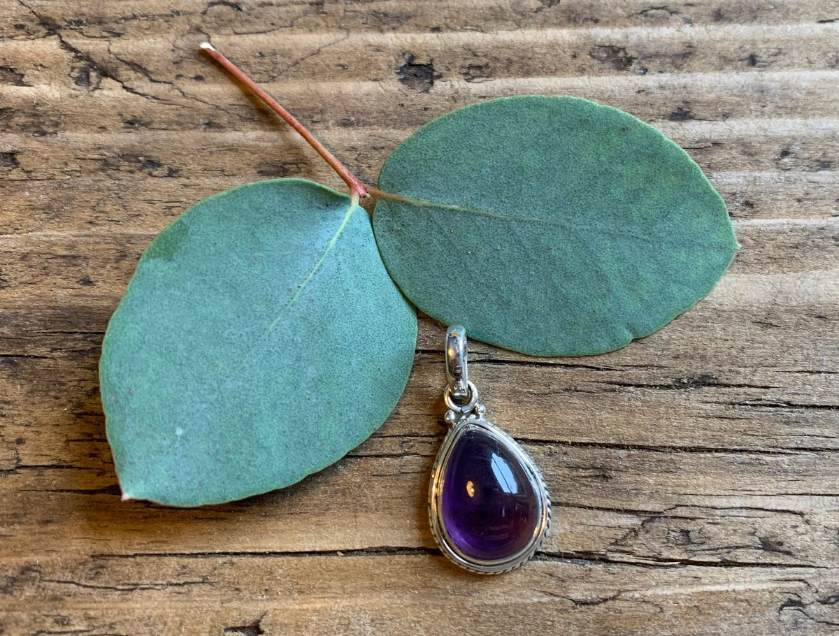 Amethyst Teardrop Silver Pendant Necklace by Springwaves