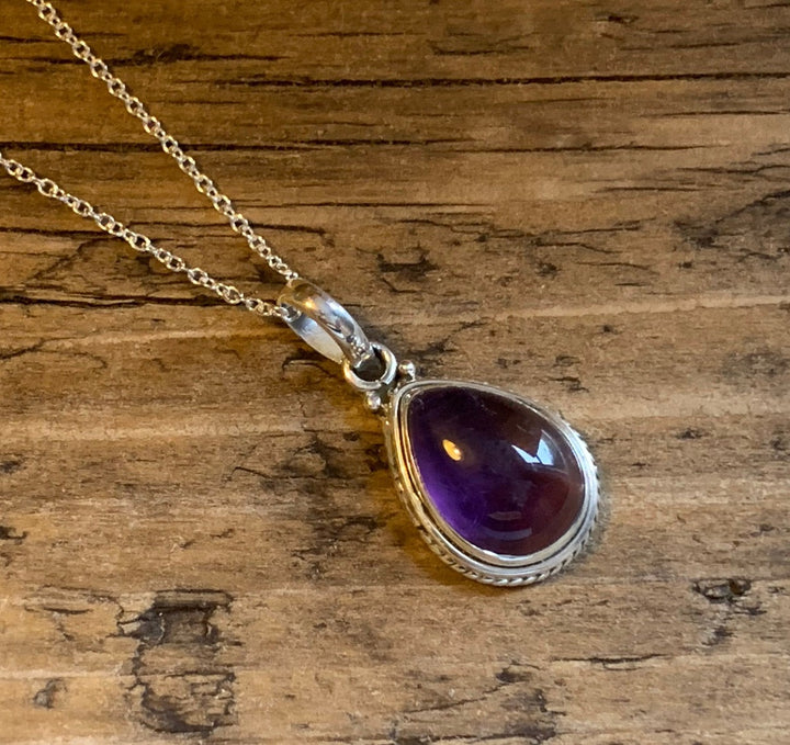 Amethyst Teardrop Silver Necklace Pendant