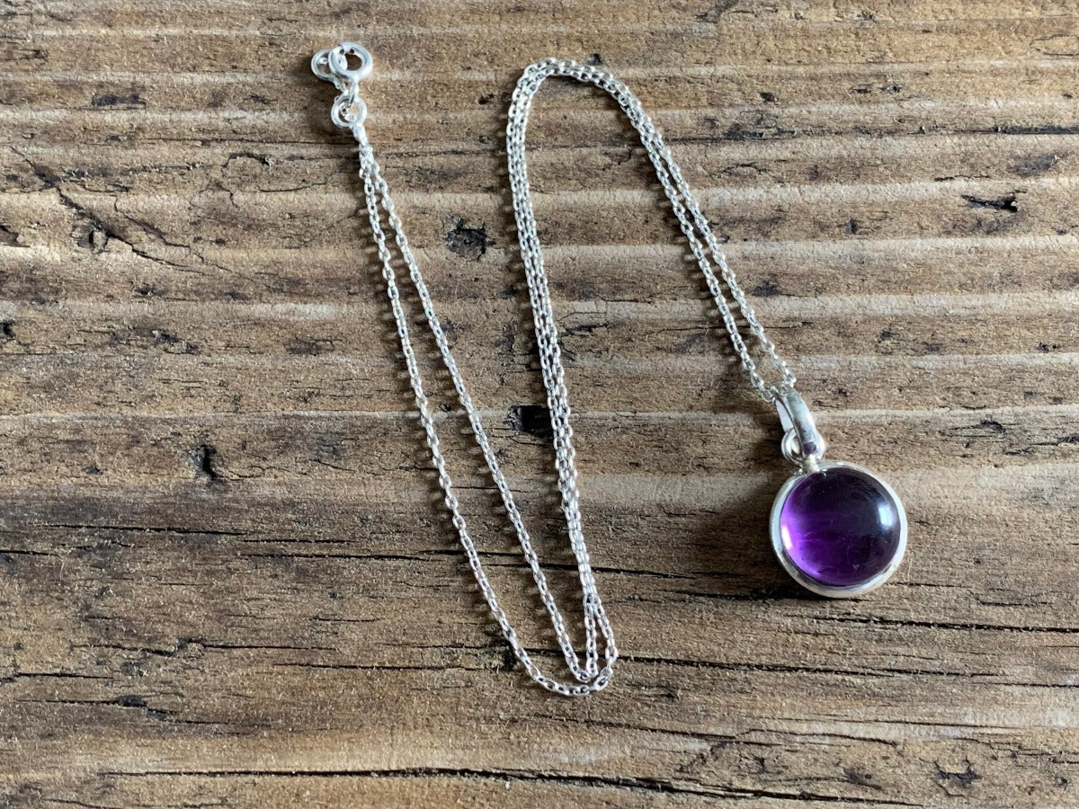 Minimalist Round Amethyst Sterling Silver Necklace by Springwaves