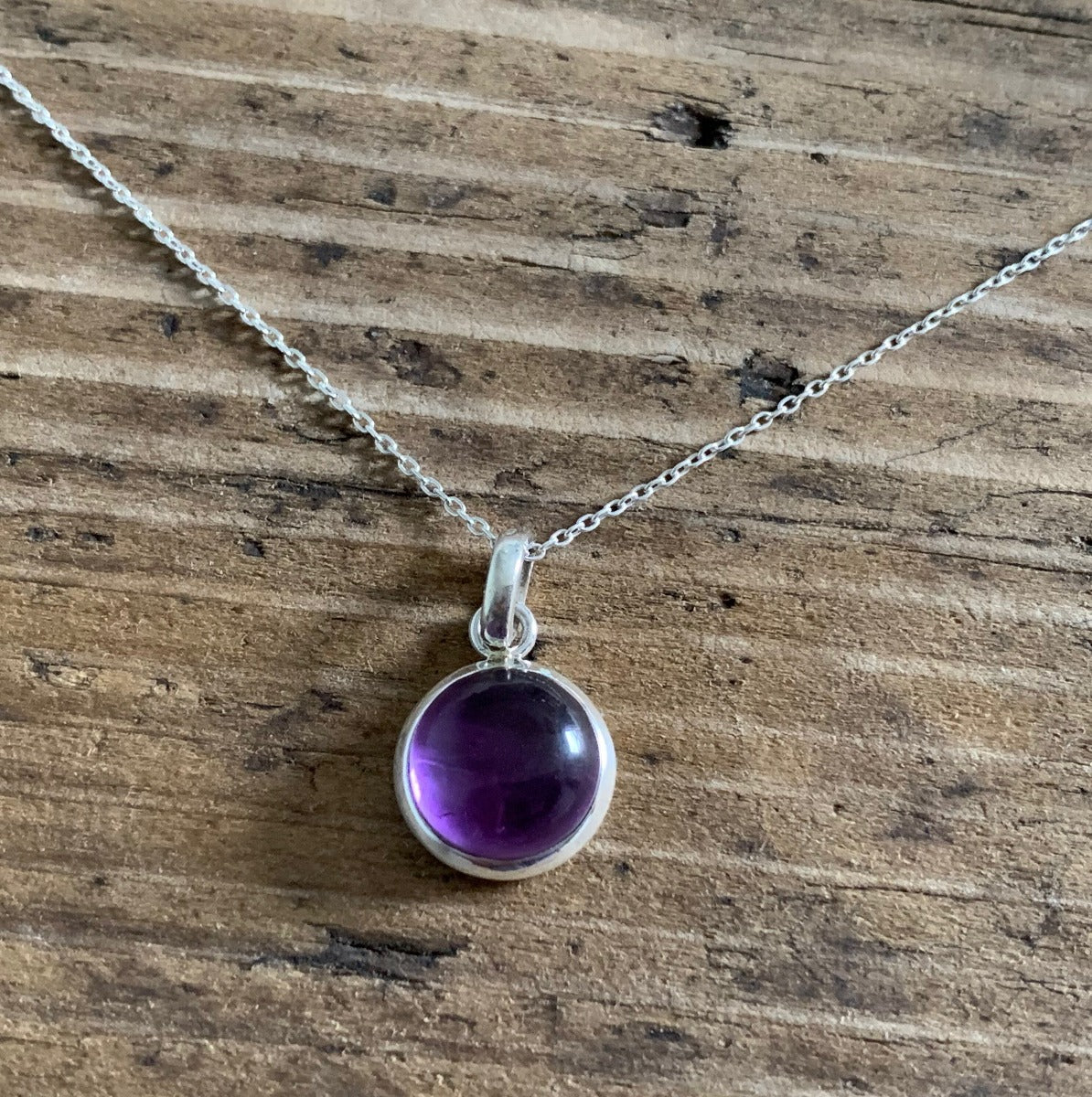 Minimalist Round Amethyst Sterling Silver Necklace by Springwaves