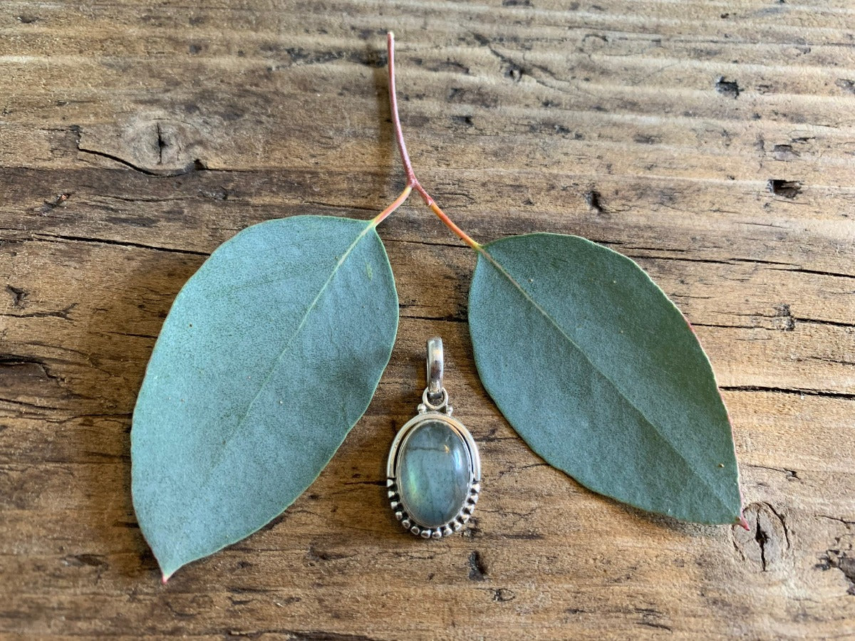 Sterling Silver Oval Labradorite Black Moonstone Necklace by Springwaves
