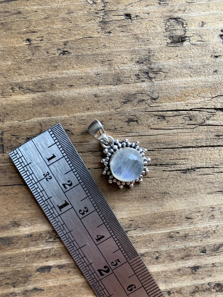 Sterling Silver Sunburst Rainbow Moonstone Necklace by Springwaves