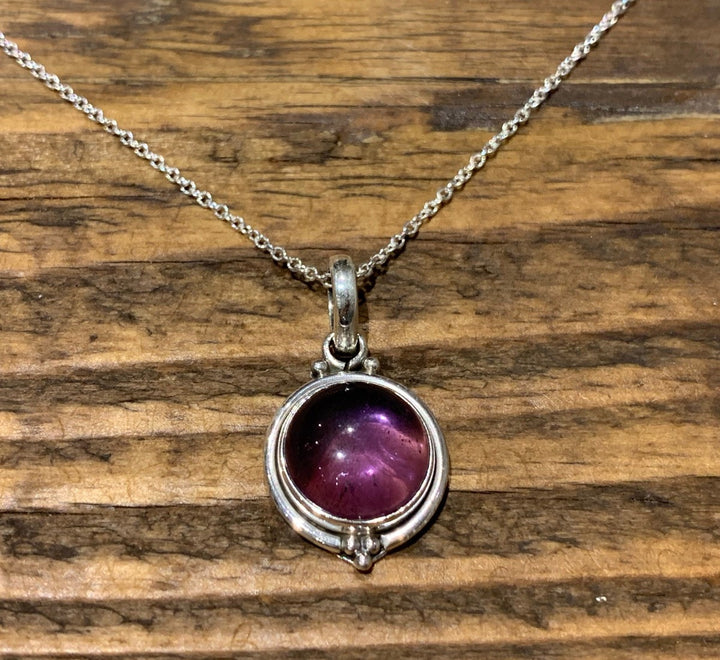 Dainty Round Amethyst Pendant  Necklace