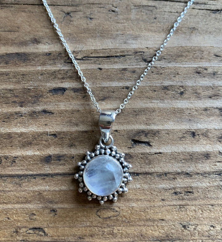 Moonstone Sunburst Rainbow Necklace