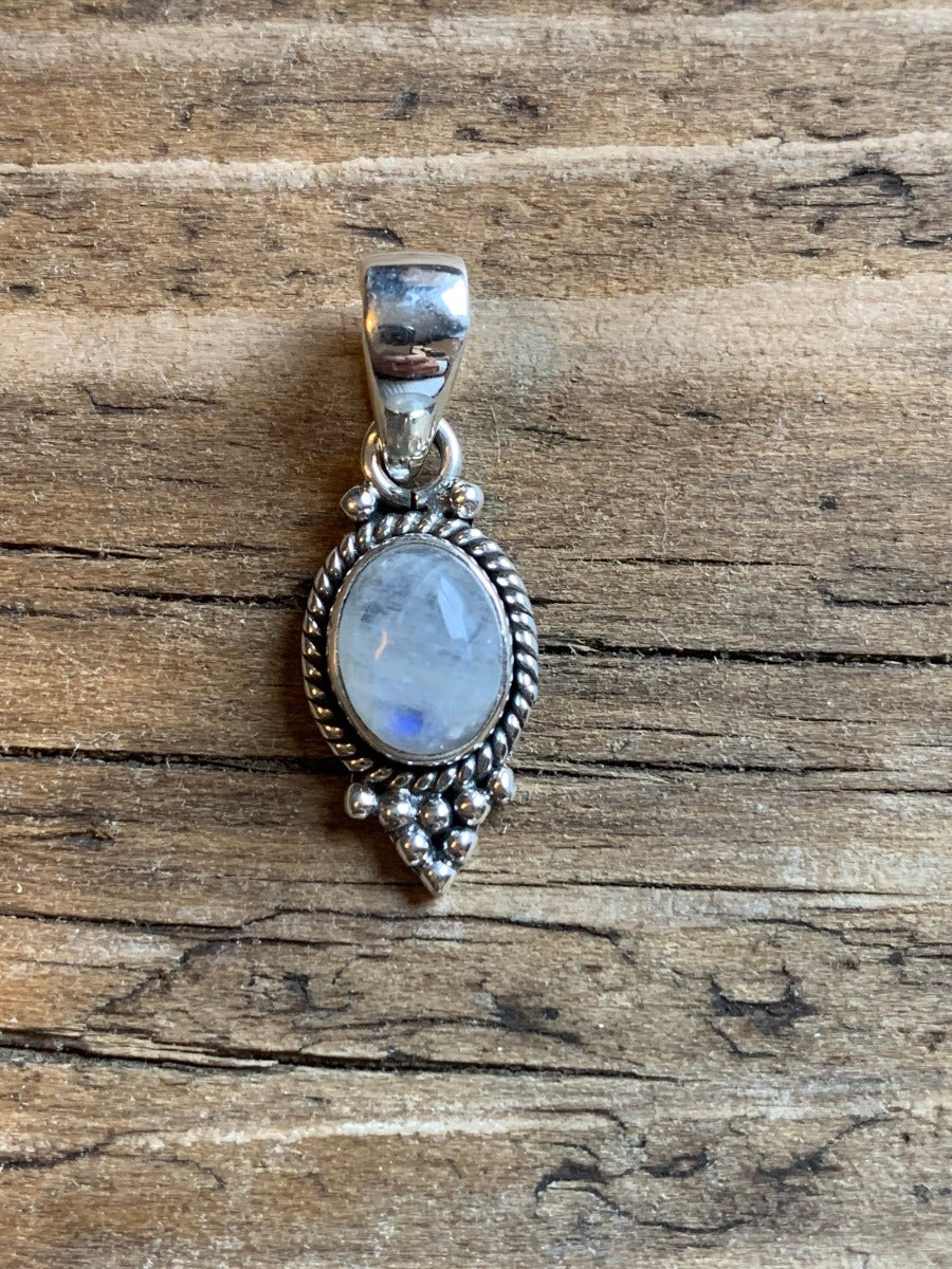 Dainty Oval Rainbow Moonstone Silver Necklace by Springwaves