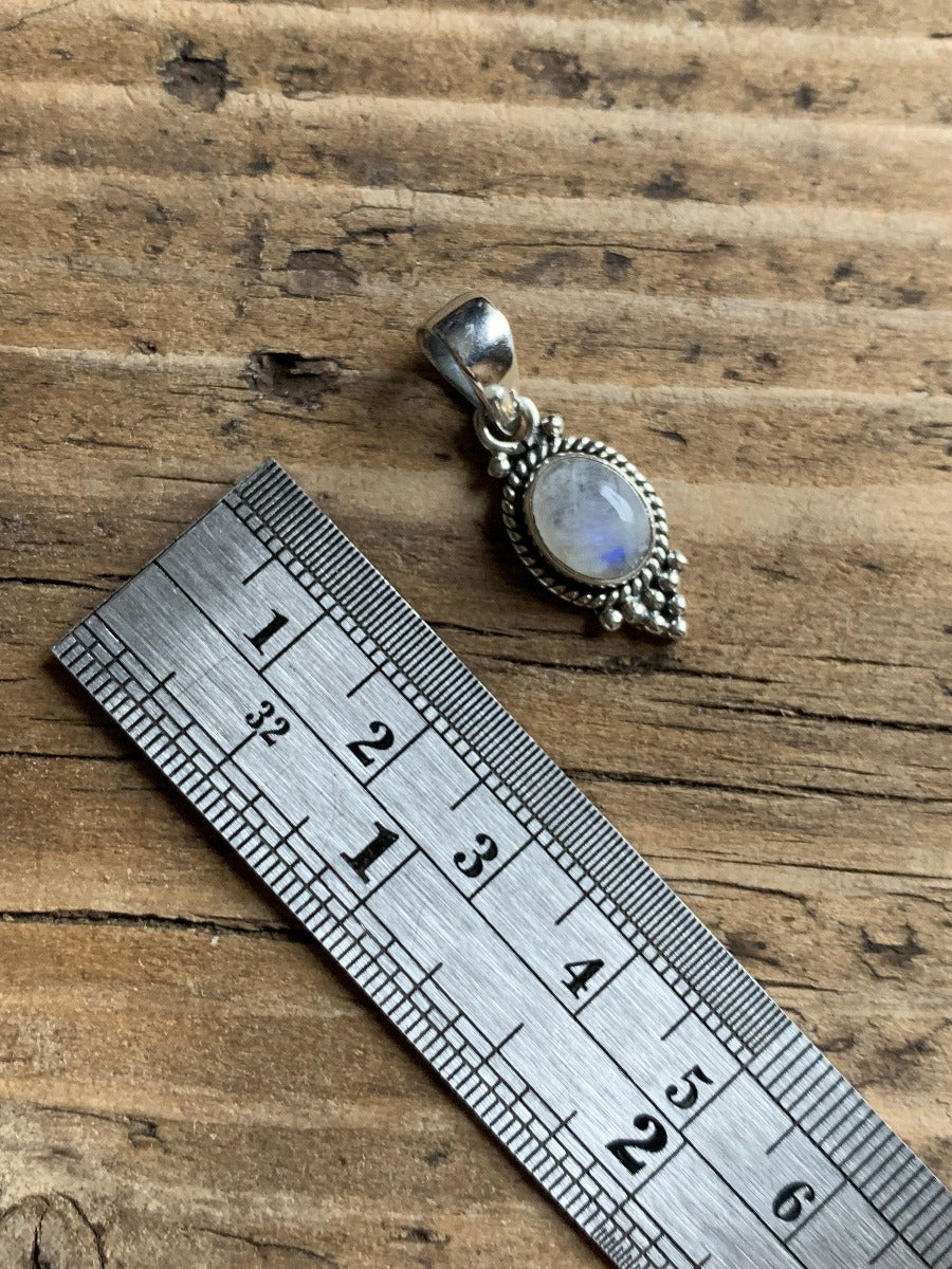 Dainty Oval Rainbow Moonstone Silver Necklace by Springwaves