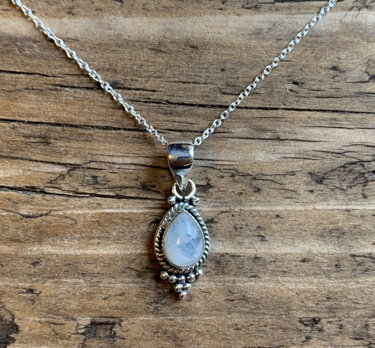 Dainty Teardrop Rainbow Moonstone Silver Necklace by Springwaves