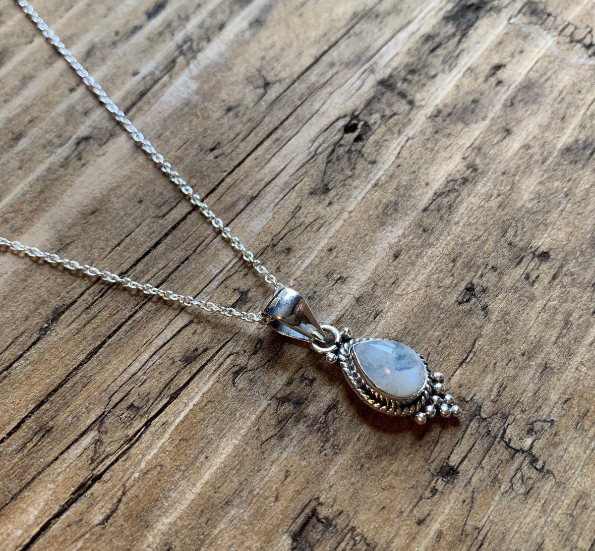 Dainty Teardrop Rainbow Moonstone Silver Necklace by Springwaves